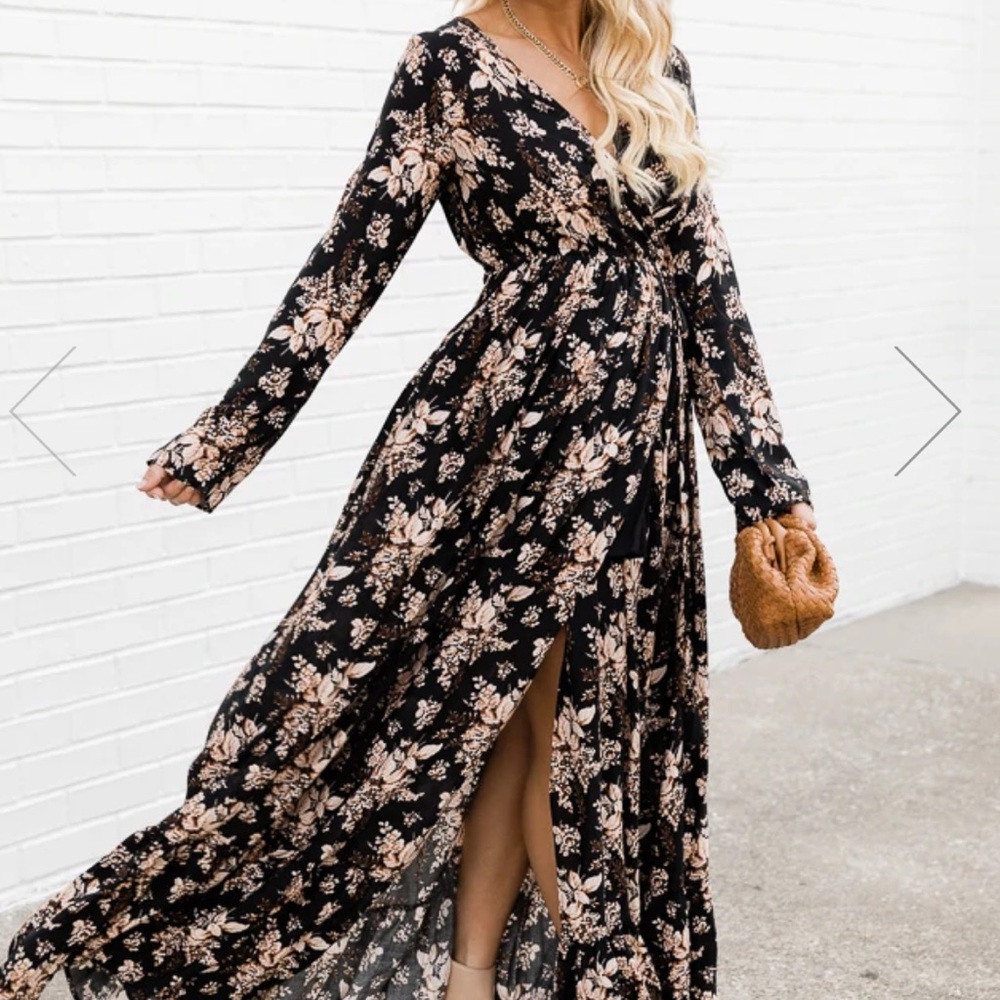 NWOT black floral wrap maxi dress